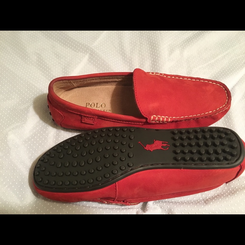 BWOT Red Polo Ralph Lauren Driving Loafers Sz 7.5